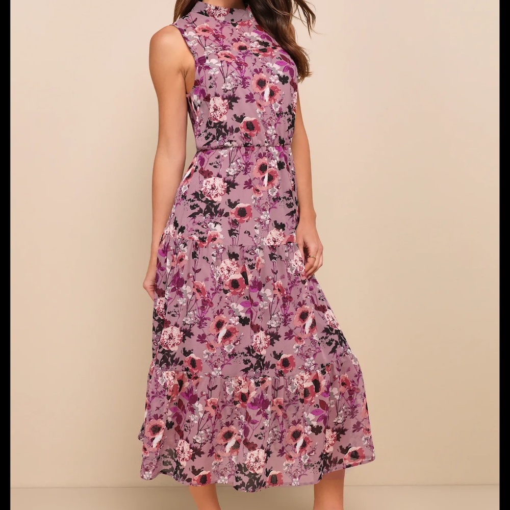 In My Dreams Mauve Floral Print Midi Dress